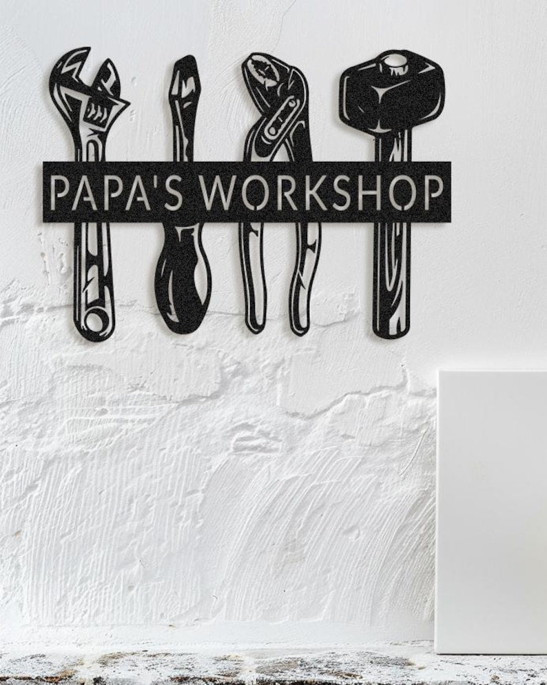 Custom Metal Shop Sign, Personalised Workshop Sign for Dad PaPa, Garage Sign,Mechanic Gifts,Man Birthday Gifts for Him Men Husband Boyfriend