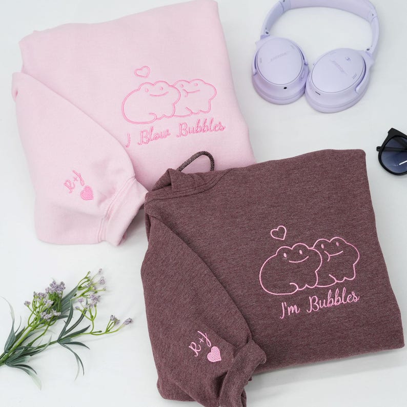 Custom Frog Couple Embroidered Hoodie with Roman Date & Initials - Matching Hoodies For Couple - 1st Anniversary Gift for Couples