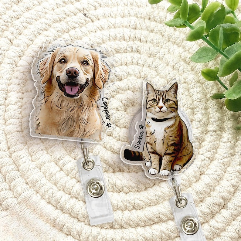 Custom Badge Reel With Pet Photo, Dog Photo Badge Reel, Cat Badge Reel, Nurse Badge Reel, Christmas Badge Reel, Pet Portrait Ornament