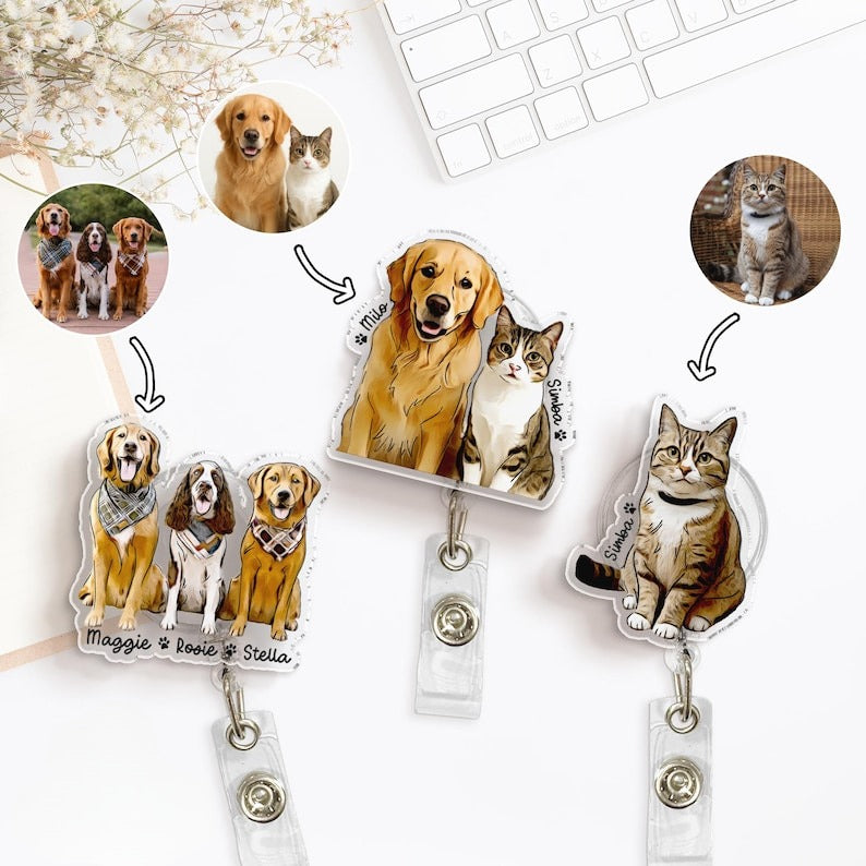 Custom Badge Reel With Pet Photo, Dog Photo Badge Reel, Cat Badge Reel, Nurse Badge Reel, Christmas Badge Reel, Pet Portrait Ornament