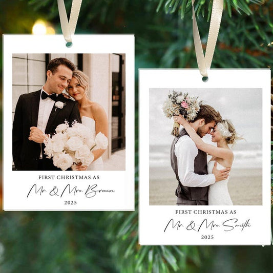 Our First Christmas Married Ornament 2025, Custom Photo Ornament, Christmas Ornaments Personalized, Newlywed Gifts, Mr & Mrs Ornament Gift