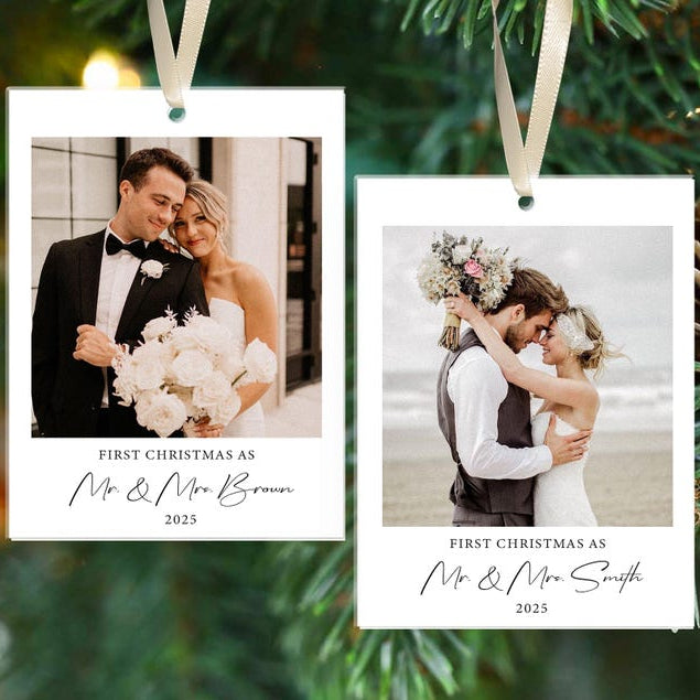 Our First Christmas Married Ornament 2025, Custom Photo Ornament, Christmas Ornaments Personalized, Newlywed Gifts, Mr & Mrs Ornament Gift