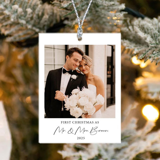 Our First Christmas Married Ornament 2025, Custom Photo Ornament, Christmas Ornaments Personalized, Newlywed Gifts, Mr & Mrs Ornament Gift