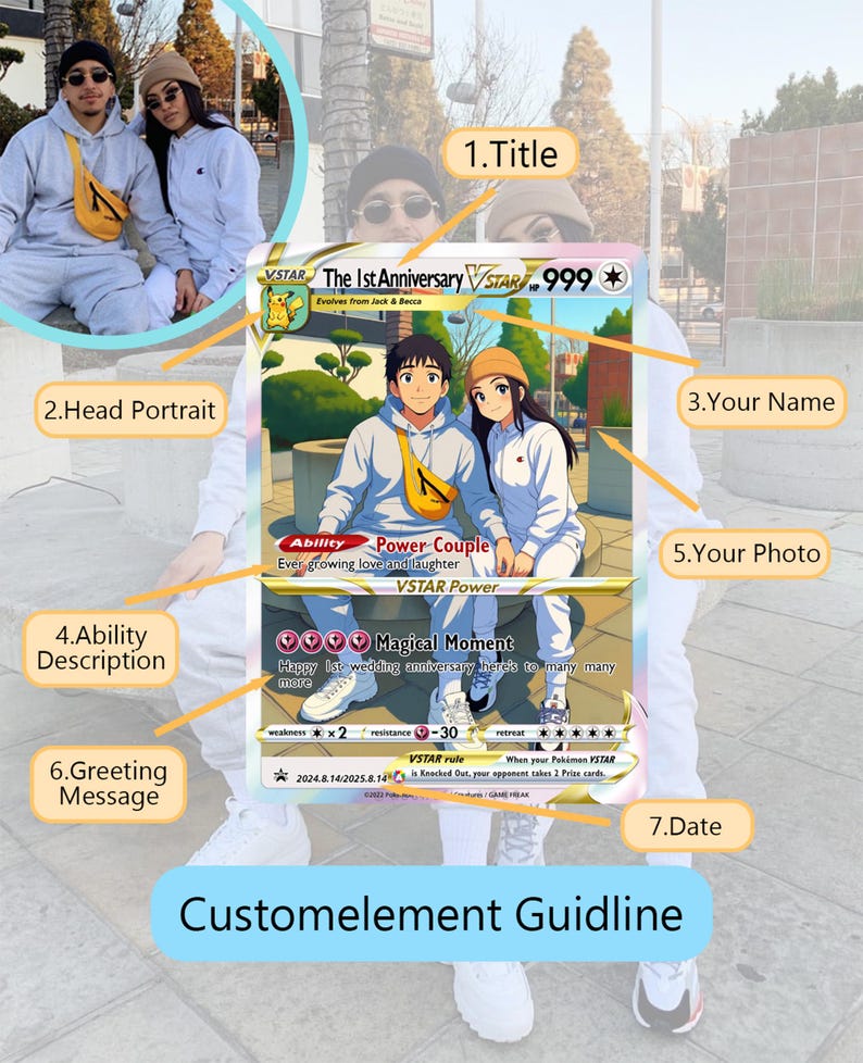 Personalized Poke Card, Custom Anniversary Poke Gift, Custom Photo Anime Wedding Card, Gamer Couple Card, Gamers Gift, Anniversary Card