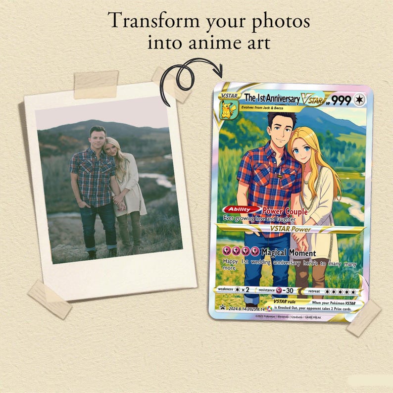 Personalized Poke Card, Custom Anniversary Poke Gift, Custom Photo Anime Wedding Card, Gamer Couple Card, Gamers Gift, Anniversary Card
