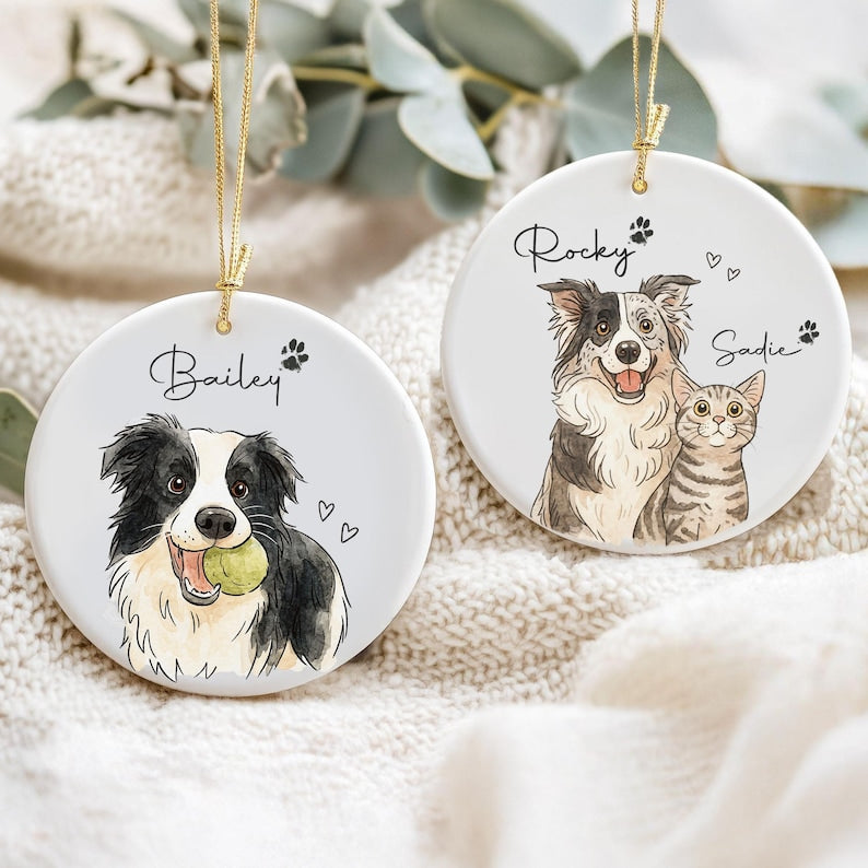 Personalized Watercolor Pet Photo Ornament: Custom Memorial Keepsake Pet Portrait Ornament, Dog Lover Gift, Cat Lover Gift, Memorial Dog Keepsake, Pet Memorial Gifts