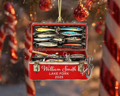 Fishing Tackle Box 2D Flat Ornament,Personalized Fishing Christmas Ornament,Fishing Club Gift,Christmas Gift for Dad Gradpa, Fisherman Gifts