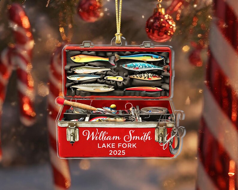 Fishing Tackle Box 2D Flat Ornament,Personalized Fishing Christmas Ornament, Fishing Club Gift,Christmas Gift for Dad Gradpa, Fisherman Gifts