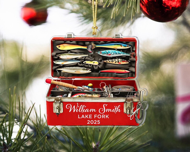 Fishing Tackle Box 2D Flat Ornament,Personalized Fishing Christmas Ornament,Fishing Club Gift,Christmas Gift for Dad Gradpa, Fisherman Gifts