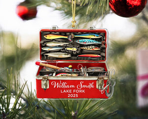 Fishing Tackle Box 2D Flat Ornament,Personalized Fishing Christmas Ornament,Fishing Club Gift,Christmas Gift for Dad Gradpa, Fisherman Gifts