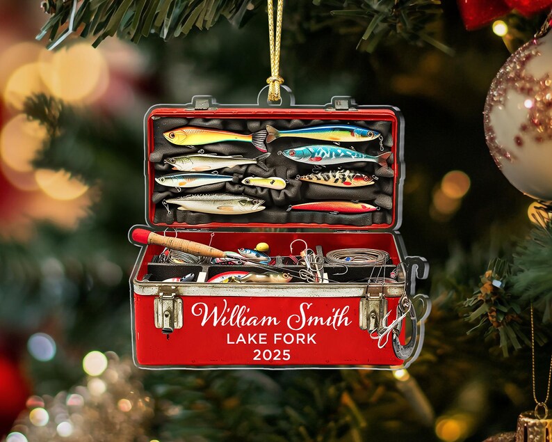 Fishing Tackle Box 2D Flat Ornament,Personalized Fishing Christmas Ornament,Fishing Club Gift,Christmas Gift for Dad Gradpa, Fisherman Gifts