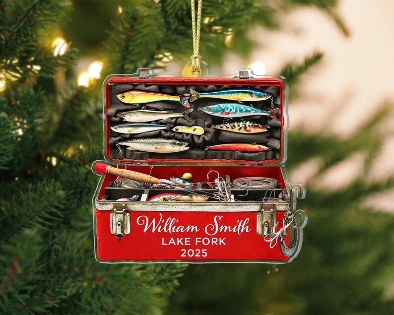 Fishing Tackle Box 2D Flat Ornament,Personalized Fishing Christmas Ornament,Fishing Club Gift,Christmas Gift for Dad Gradpa, Fisherman Gifts