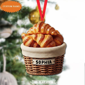 Custom Name Croissant Basket Ornament Christmas, Flat 2D Ornament, Baking Tree Hanging Ornament Gift For Baker, Gift For Her