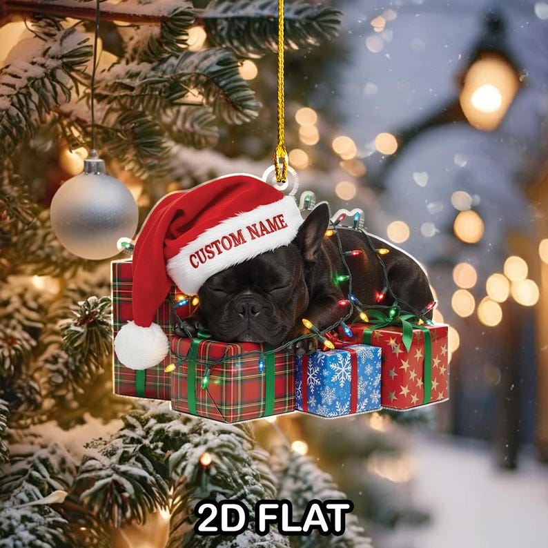 French Bulldog 2D FLAT Ornament, Personalized Dog Christmas Gift, Custom Name Pet Ornament, Cute Puppy Xmas Decor, Dog Lover Gift, Xmas Tree