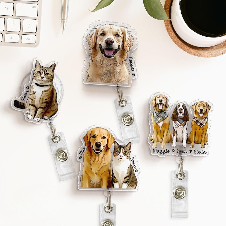 Custom Badge Reel With Pet Photo, Dog Photo Badge Reel, Cat Badge Reel, Nurse Badge Reel, Christmas Badge Reel, Pet Portrait Ornament