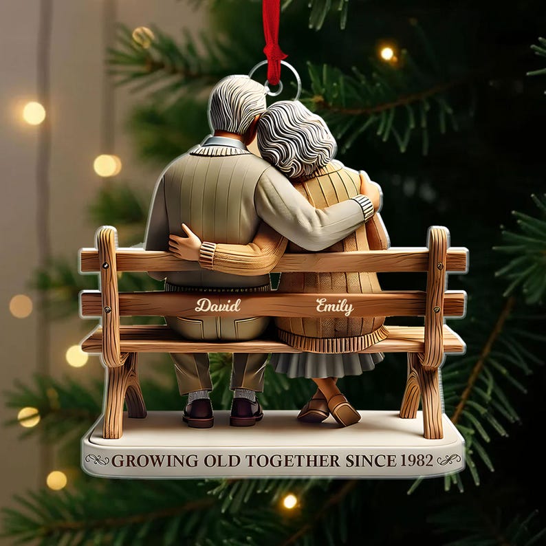 Personalized Couple Acrylic Christmas Ornament: Growing Old Together, 2D Flat Ornament