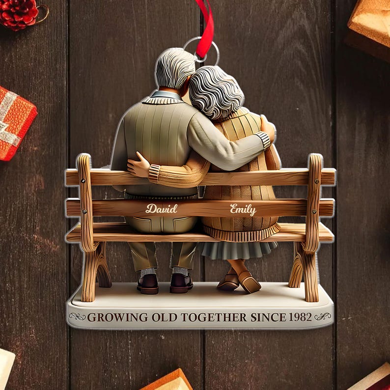 Personalized Couple Acrylic Christmas Ornament: Growing Old Together, 2D Flat Ornament