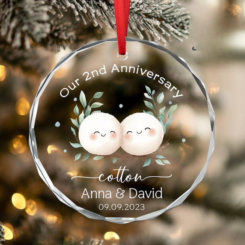 Second Wedding Anniversary Ornament, Cotton Wedding Anniversary Gift,Anniversary Gift, 2nd Wedding Anniversary Cotton, Gift for Wife Husband