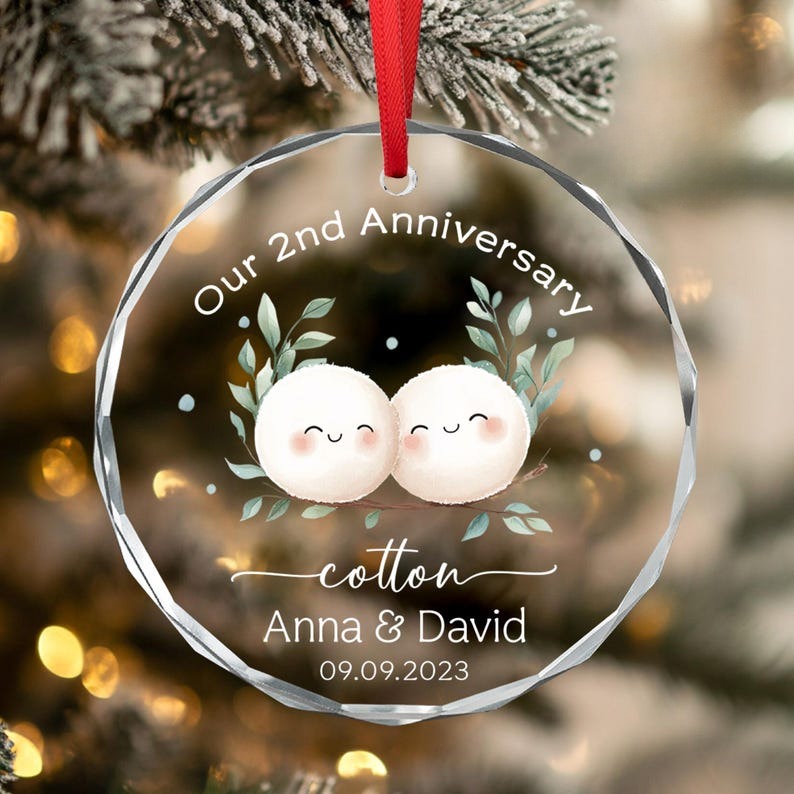 Second Wedding Anniversary Ornament, Cotton Wedding Anniversary Gift,Anniversary Gift, 2nd Wedding Anniversary Cotton, Gift for Wife Husband