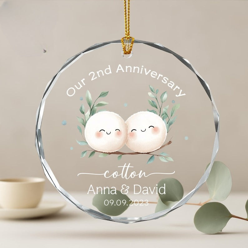 Second Wedding Anniversary Ornament, Cotton Wedding Anniversary Gift,Anniversary Gift, 2nd Wedding Anniversary Cotton, Gift for Wife Husband