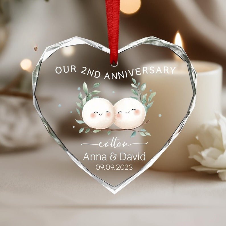 Second Wedding Anniversary Ornament, Cotton Wedding Anniversary Gift,Anniversary Gift, 2nd Wedding Anniversary Cotton, Gift for Wife Husband
