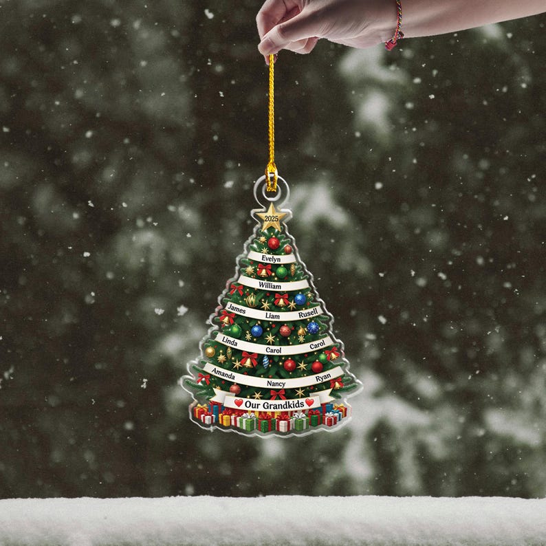 Personalized Grandkids Christmas Tree Ornament 2025 - Custom Acrylic Holiday Gift with Names - Our Grandkids Xmas Tree Decor