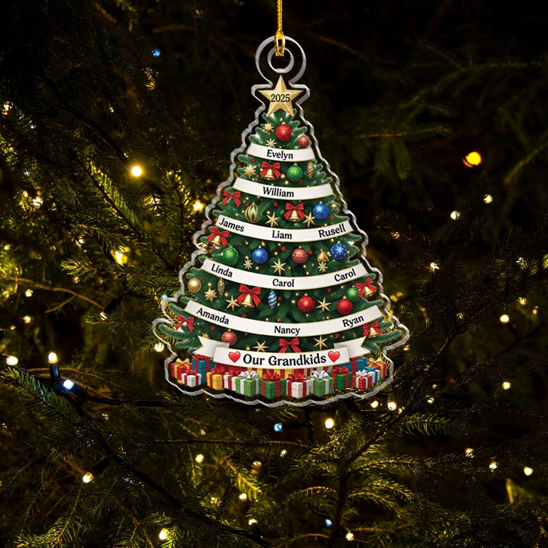 Personalized Grandkids Christmas Tree Ornament 2025 - Custom Acrylic Holiday Gift with Names - Our Grandkids Xmas Tree Decor