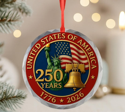 USA 250th Anniversary Ornament Ceramic, Glass & Coin Options 1776-2026 Patriotic Christmas Decoration