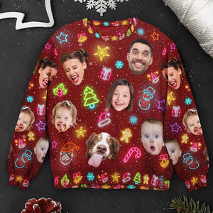 Custom Face Light-Up Ugly Christmas Sweater: Personalized Photo Gift