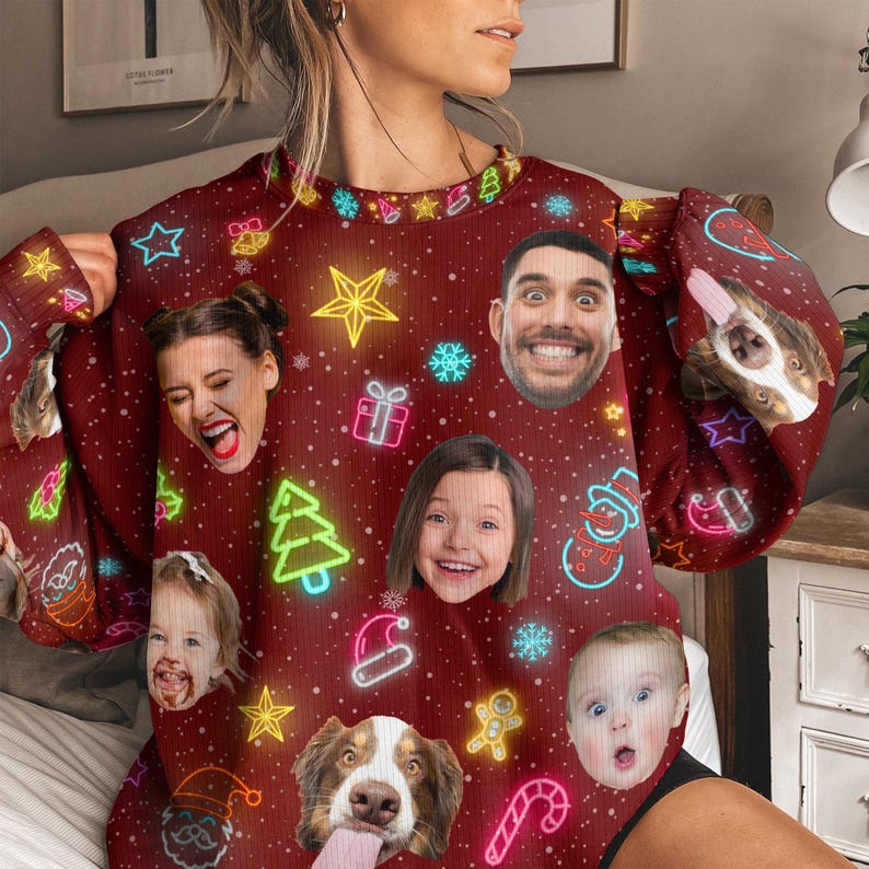 Custom Face Light-Up Ugly Christmas Sweater: Personalized Photo Gift