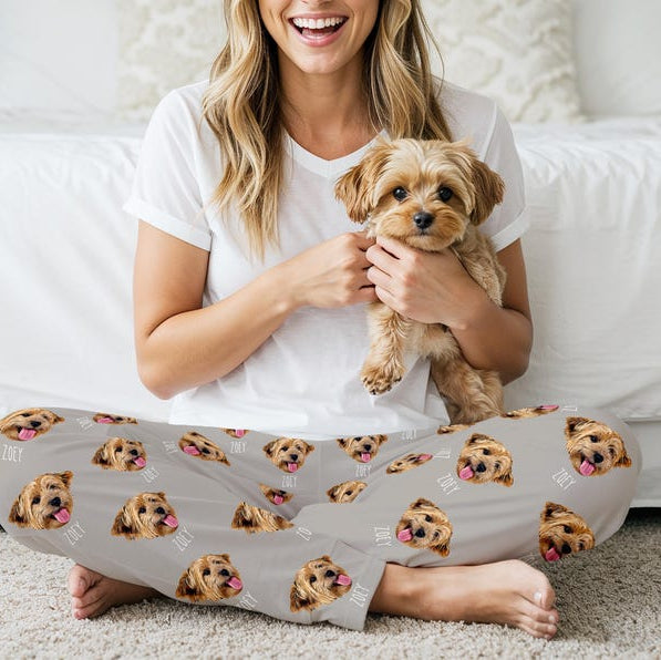 Custom Pet Face Pajama Pants Using Pet Photo + Name Personalized Dog Pajamas Custom Cat Pyjamas Dog Pjs Cat Pajamas for Women Pet Lover Gift