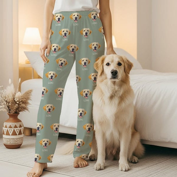 Custom Pet Face Pajama Pants Using Pet Photo + Name Personalized Dog Pajamas Custom Cat Pyjamas Dog Pjs Cat Pajamas for Women Pet Lover Gift