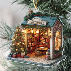Personalized Miniature Christmas Bookstore Ornament, Antique Bookshop Decor With Tree & Lights, Book Lovers Gifts, Bookish Ornament 2025