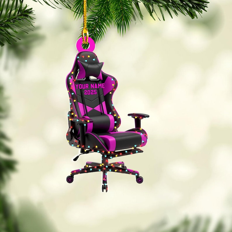 Personalized Gaming Chair Christmas Light Shape Flat Ornament, Gaming Ornament, Gamer Christmas 2025 Ornament, Christmas Gift for Boys