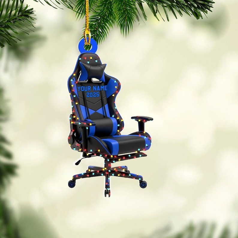 Personalized Gaming Chair Christmas Light Shape Flat Ornament, Gaming Ornament, Gamer Christmas 2025 Ornament, Christmas Gift for Boys