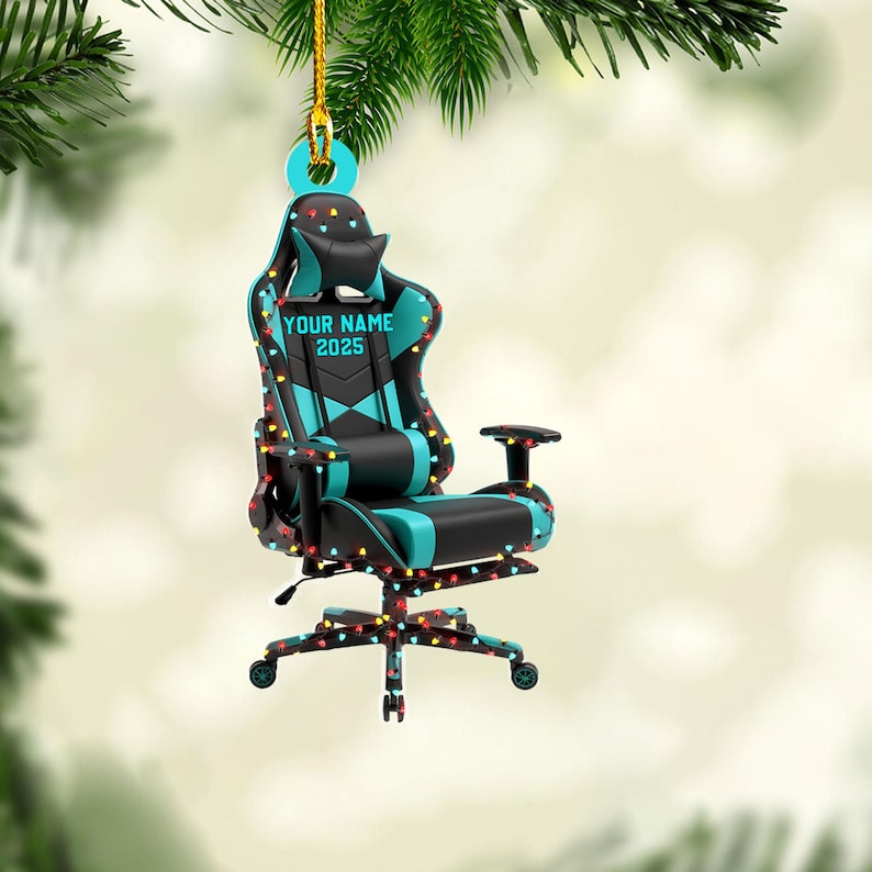 Personalized Gaming Chair Christmas Light Shape Flat Ornament, Gaming Ornament, Gamer Christmas 2025 Ornament, Christmas Gift for Boys