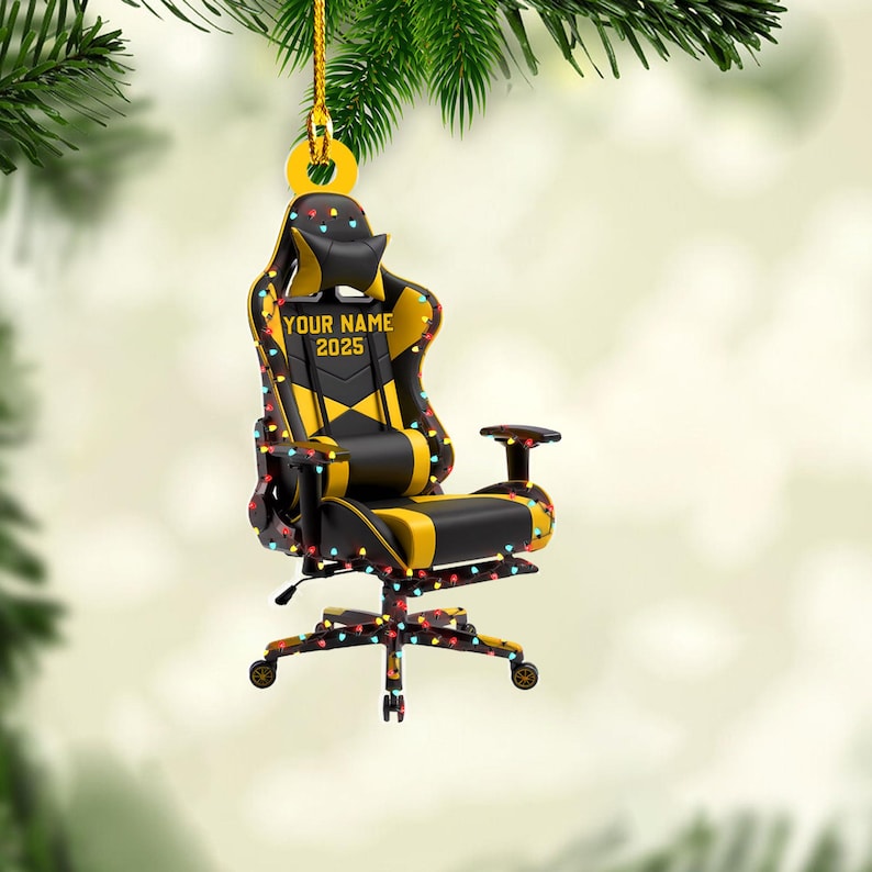 Personalized Gaming Chair Christmas Light Shape Flat Ornament, Gaming Ornament, Gamer Christmas 2025 Ornament, Christmas Gift for Boys