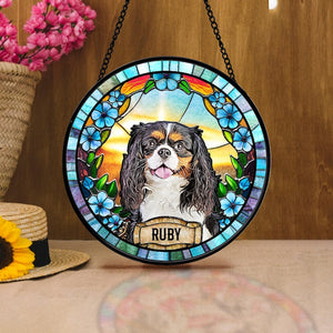 Personalized Dog Portrait Stained Glass Suncatcher, Custom Pet Memorial Stained Glass Photo Suncatcher, Dog Loss Keepsake, Pet Loss Gift