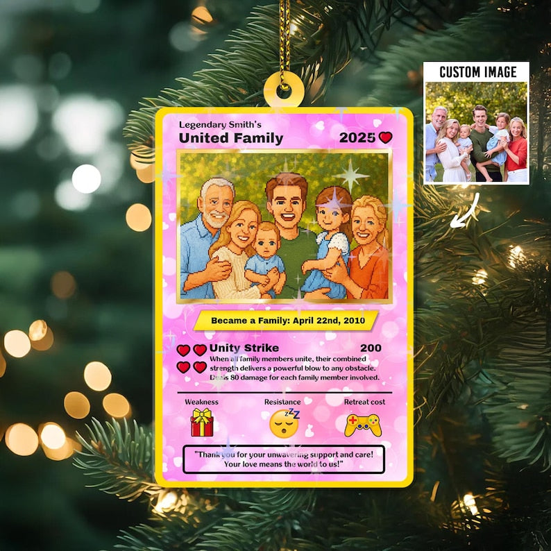 Personalized Poke Family Hologram Style Ornament, Photo Ornament X-mas, Custom Family Picture, Sentimental Ornaments, Christmas Holiday Gift