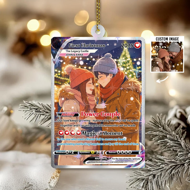 Personalized Couple Anime Photo Ornament, Poke Love Acrylic Card, Romantic Couple Gift for Christmas, Custom Acrylic Couple's Keepsake