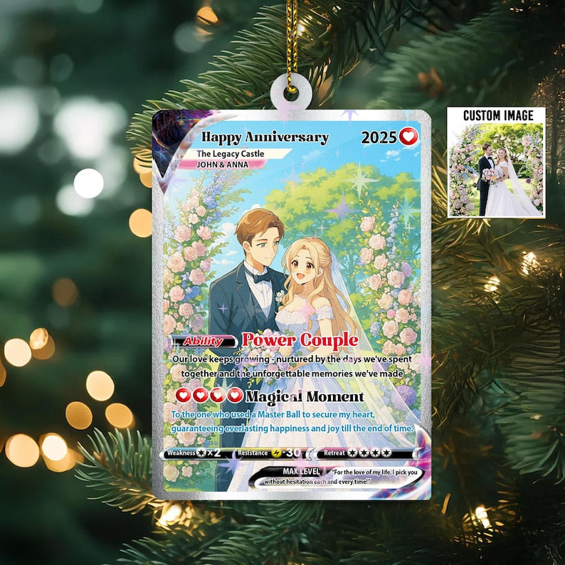Personalized Couple Anime Photo Ornament, Poke Love Acrylic Card, Romantic Couple Gift for Christmas, Custom Acrylic Couple's Keepsake