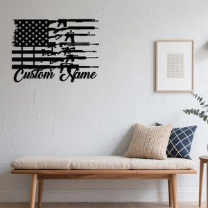 Personalized American Flag & Guns Metal Sign, USA 250th Anniversary Gift, Custom Name Patriotic Wall Art, 2nd Amendment Decor, 4th of July Gift, Gun Lover Gift, Gun sign