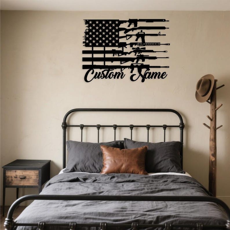 Personalized American Flag & Guns Metal Sign, USA 250th Anniversary Gift, Custom Name Patriotic Wall Art, 2nd Amendment Decor, 4th of July Gift, Gun Lover Gift, Gun sign