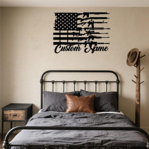 Personalized American Flag & Guns Metal Sign, USA 250th Anniversary Gift, Custom Name Patriotic Wall Art, 2nd Amendment Decor, 4th of July Gift, Gun Lover Gift, Gun sign