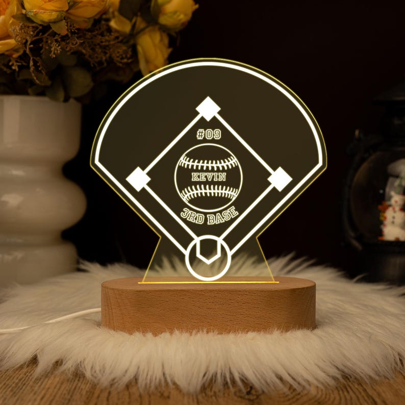 Personalized Baseball Glover LED Night Light, Custom Baseball Night Lamp, Gift for Baseball Player, Sports Decor, Kids Bedroom Decor Light