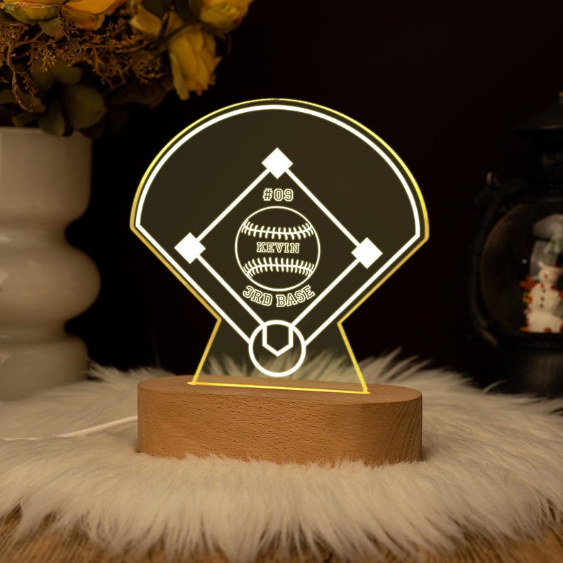 Personalized Baseball Glover LED Night Light, Custom Baseball Night Lamp, Gift for Baseball Player, Sports Decor, Kids Bedroom Decor Light
