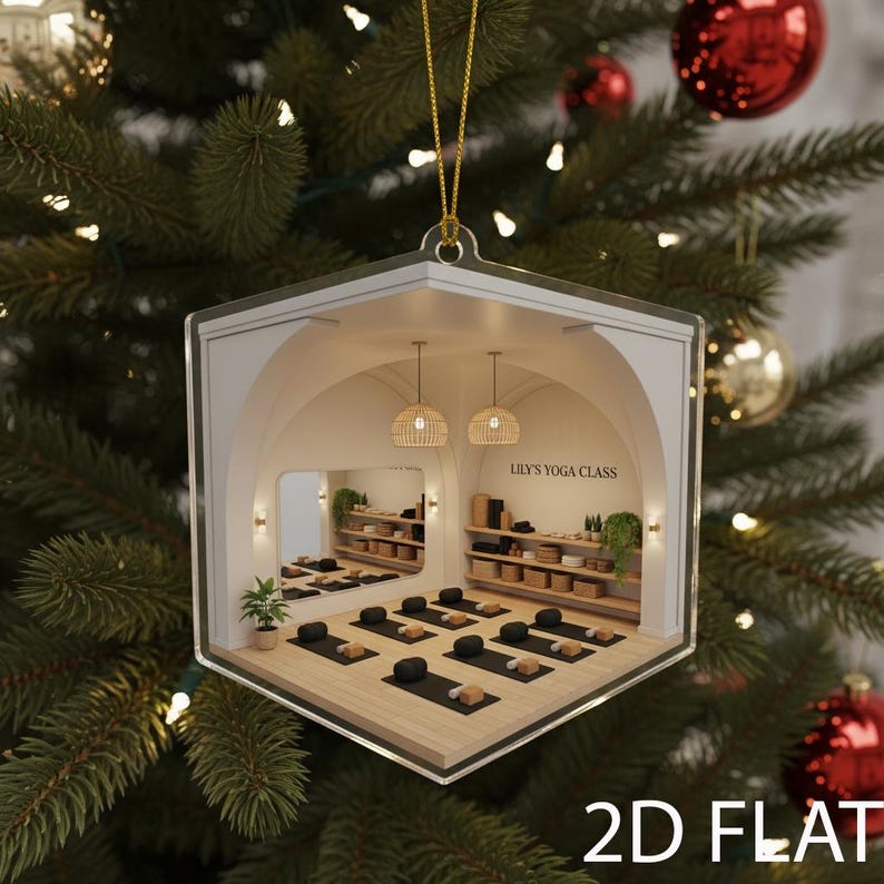 Yoga Studio 2D FLAT Christmas Ornament, Personalized Yoga Teacher Xmas Gift, Meditation Class Holiday Decor, Wellness Ornament for Yogis