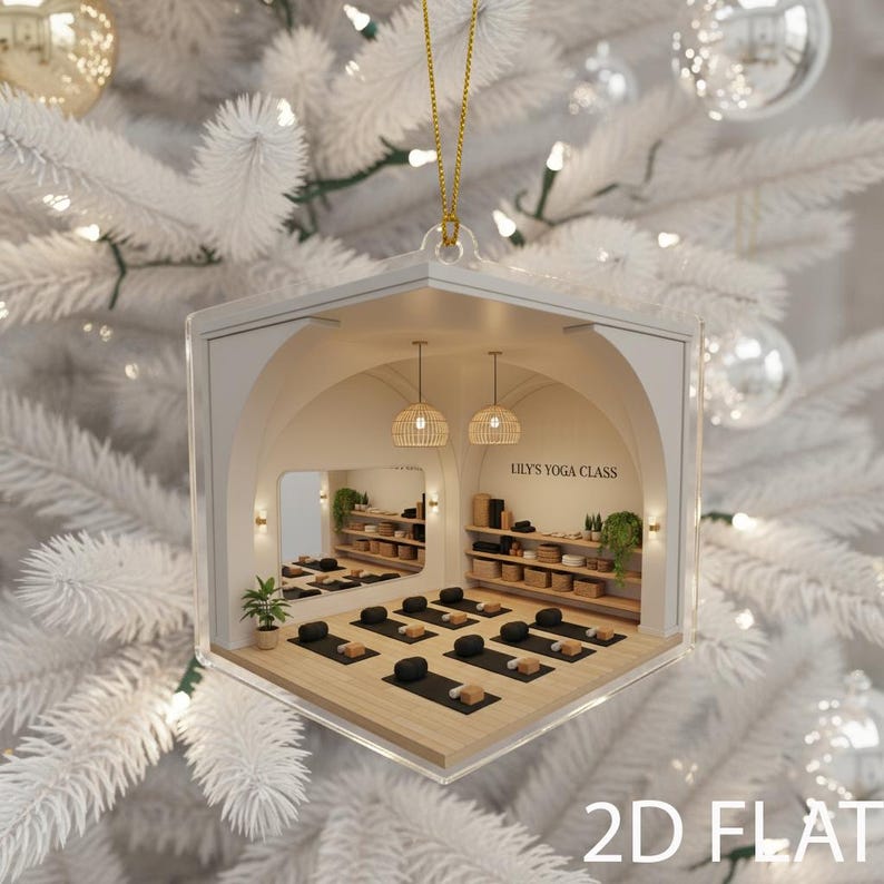 Yoga Studio 2D FLAT Christmas Ornament, Personalized Yoga Teacher Xmas Gift, Meditation Class Holiday Decor, Wellness Ornament for Yogis