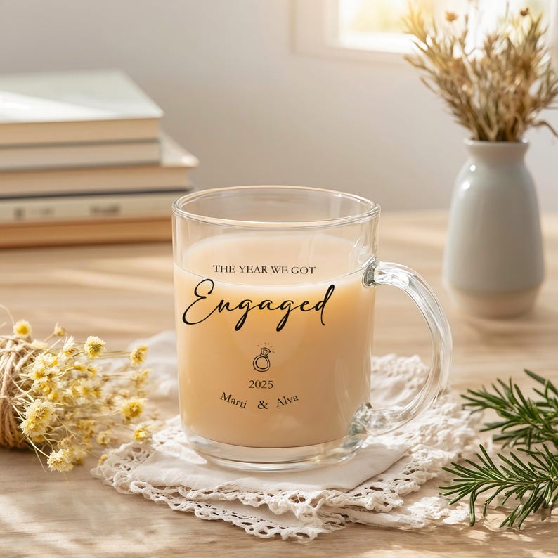 Personalised Engagement Glass Mug, Custom Wedding Mugs, Engagement Gifts, Wedding Gifts for Couple, Bridal Shower Gifts