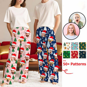 Custom Christmas Family Pajamas Pant: Personalized Santa Hat Face Photo Pjs, Xmas Gift